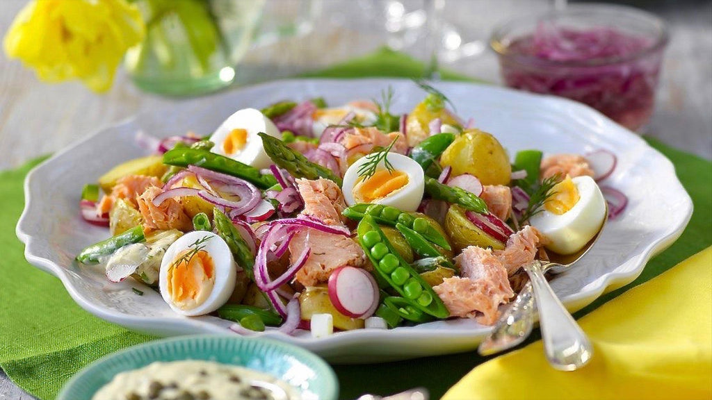 Easter Salad with Hot Smoked Salmon and Asparagus