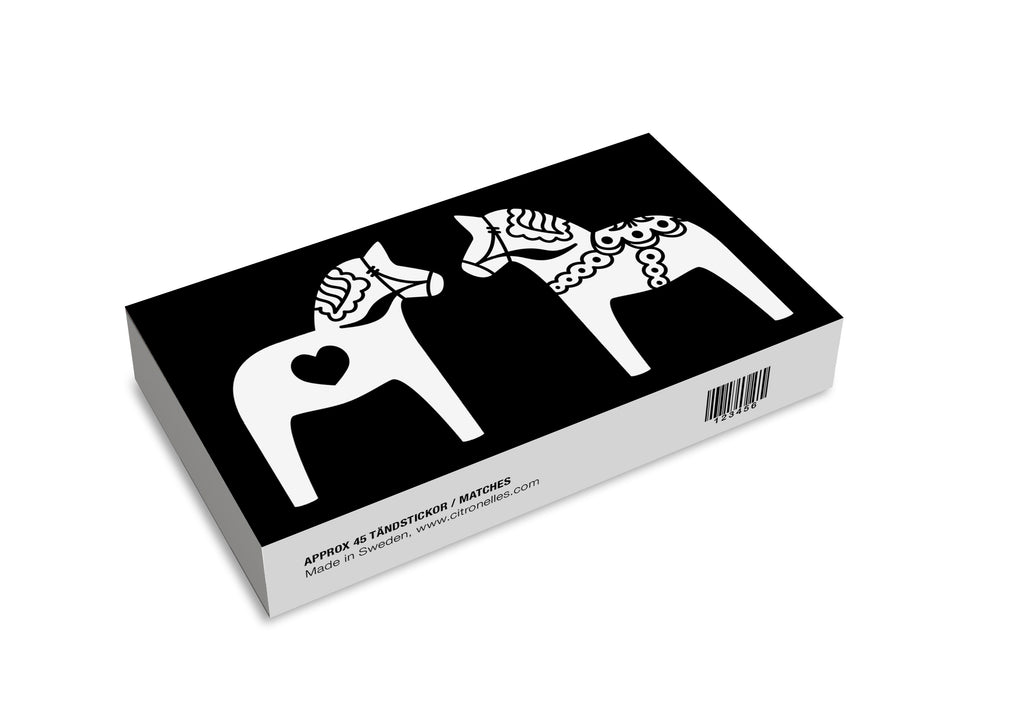 Dala Horse White on Black Matchbox