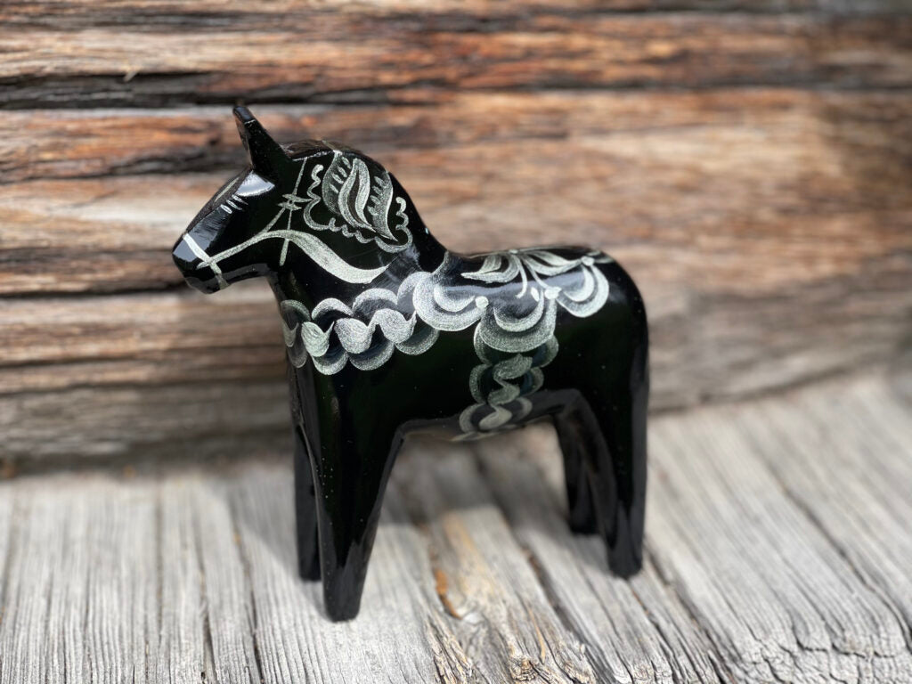 Dala Horse BLACK/SILVER 13 cm
