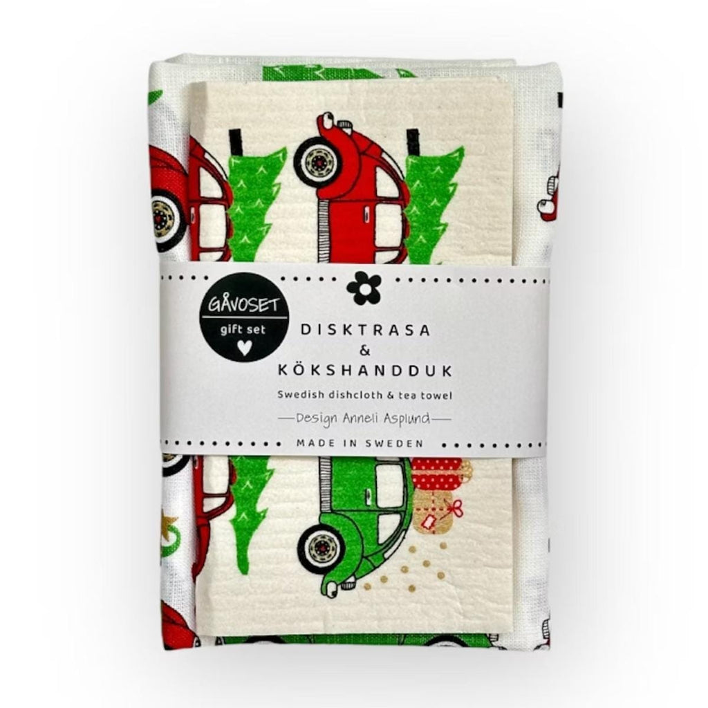 Dish Cloth and Kitchen Towel Christmas Cars