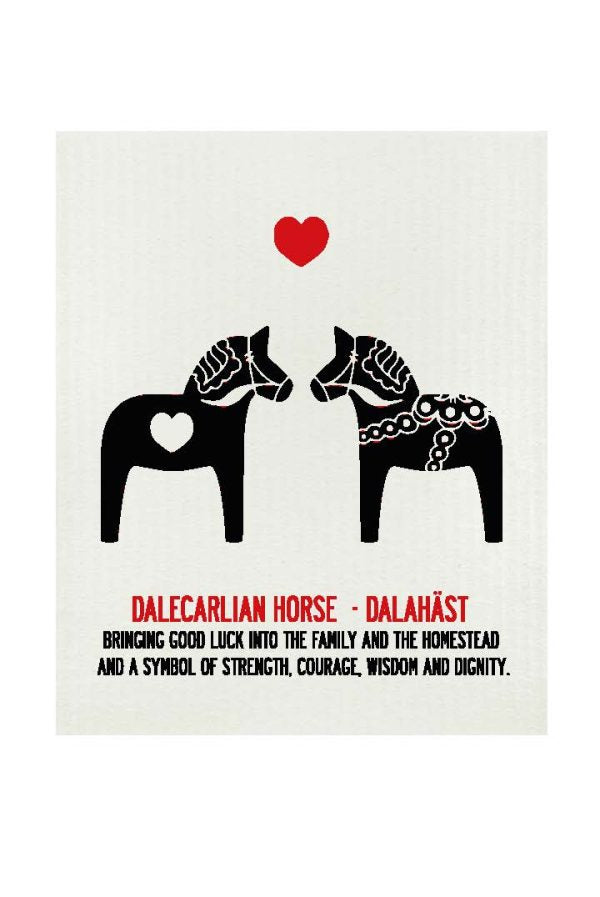 Dala Horse Black on white Dishcloth