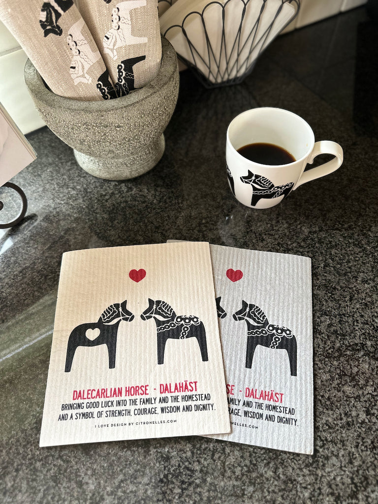 Dala Horse Black on white Dishcloth