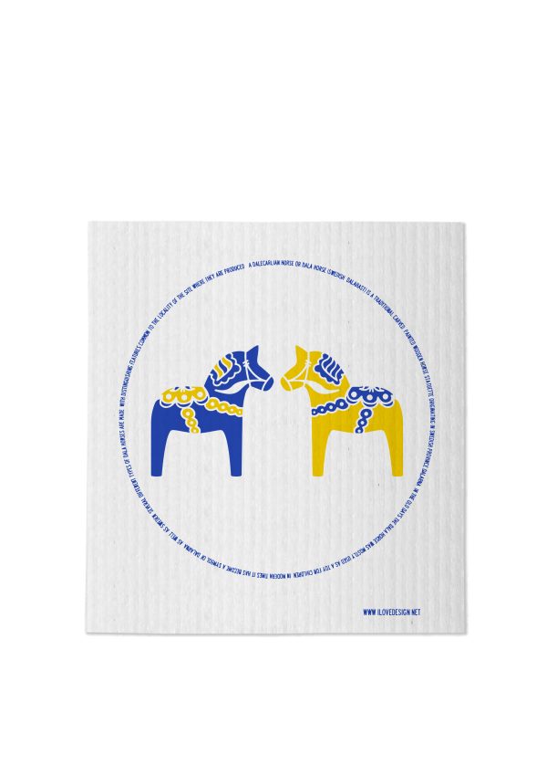 Dish Cloth Dala horse blue and yellow
