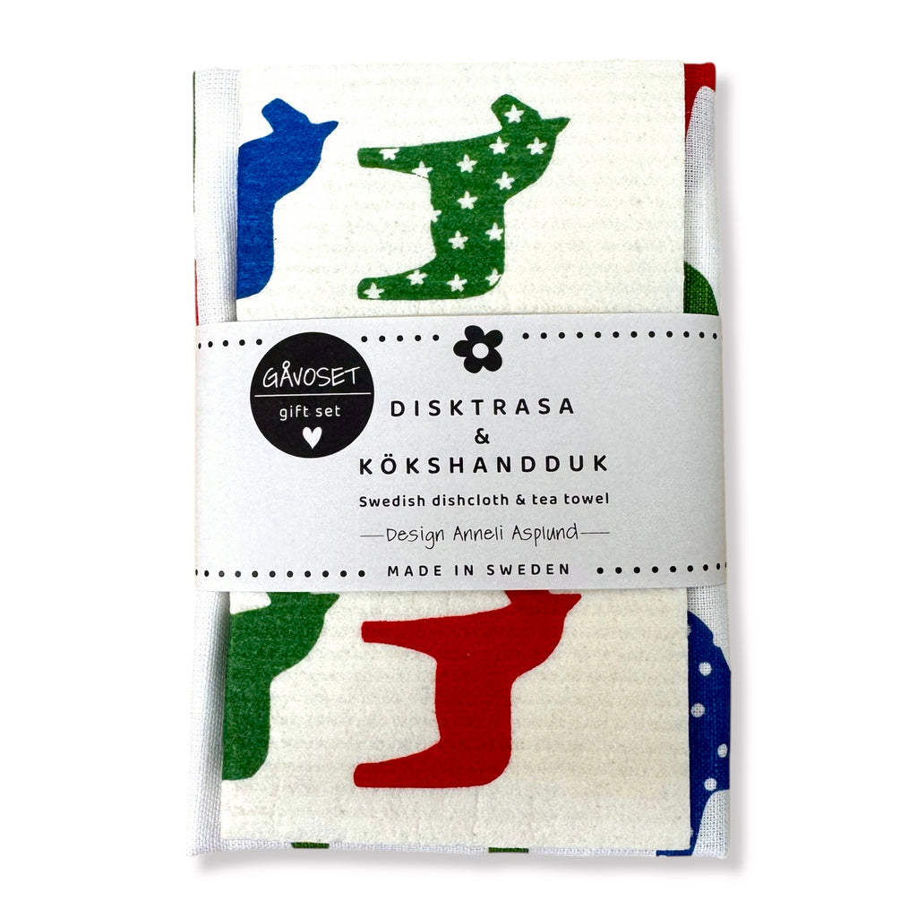 Gift Set Kitchen Towel & Dish Cloth Dala Horses