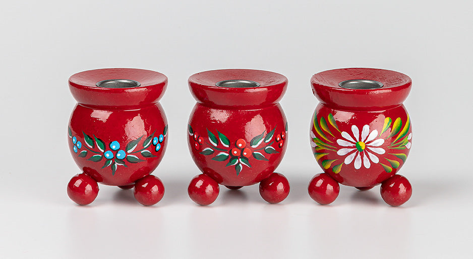 Red Candle Holders Hand Painted