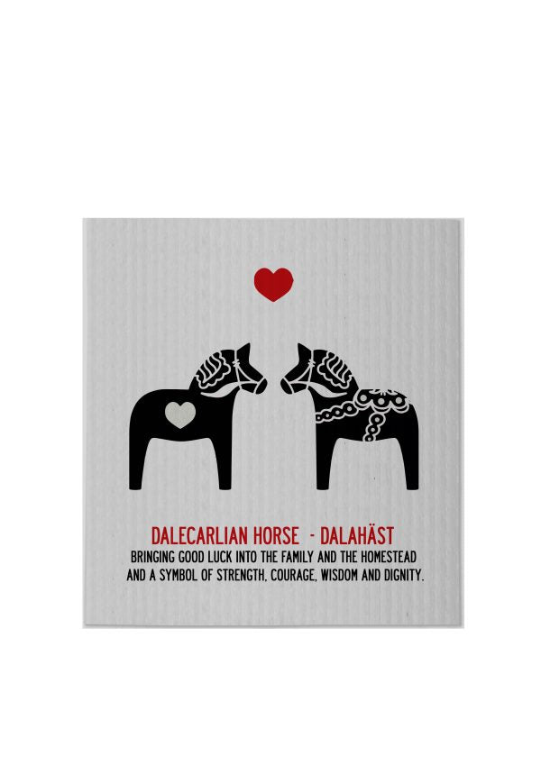 Dala Horse Black on grey Dishcloth