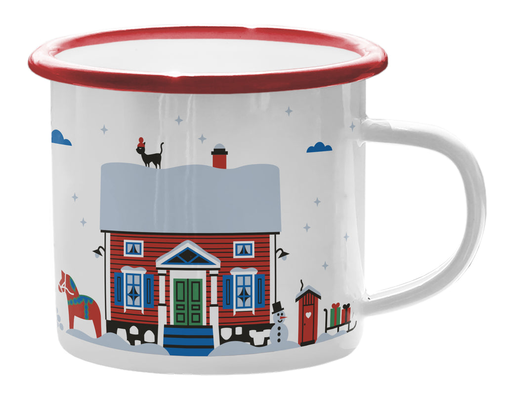 Sweden Red Winter House Enamel Mug
