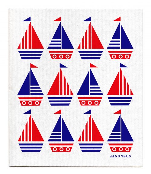 RED BLUE BOATS DISHCLOTH